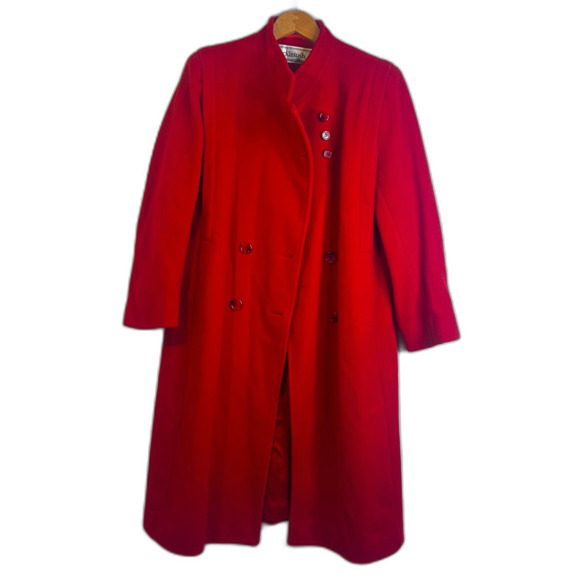 Mackintosh 100% Wool Trench PeaCoat Classic Chic Bold Power Red Size M/L* Petite - Picture 1 of 12